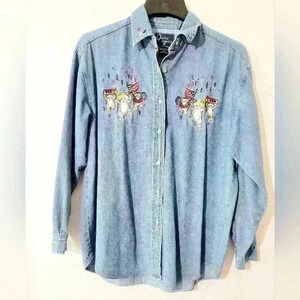 Vintage Let’s Quizz Again Size medium denim shirt Women’s Y2k Cats 2000 Party